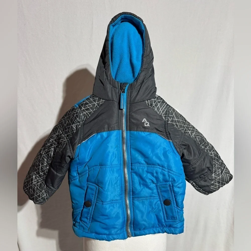Artic Quest Boys Puffer Winter Warm Hooded Coat Blue & Black Size 3T
